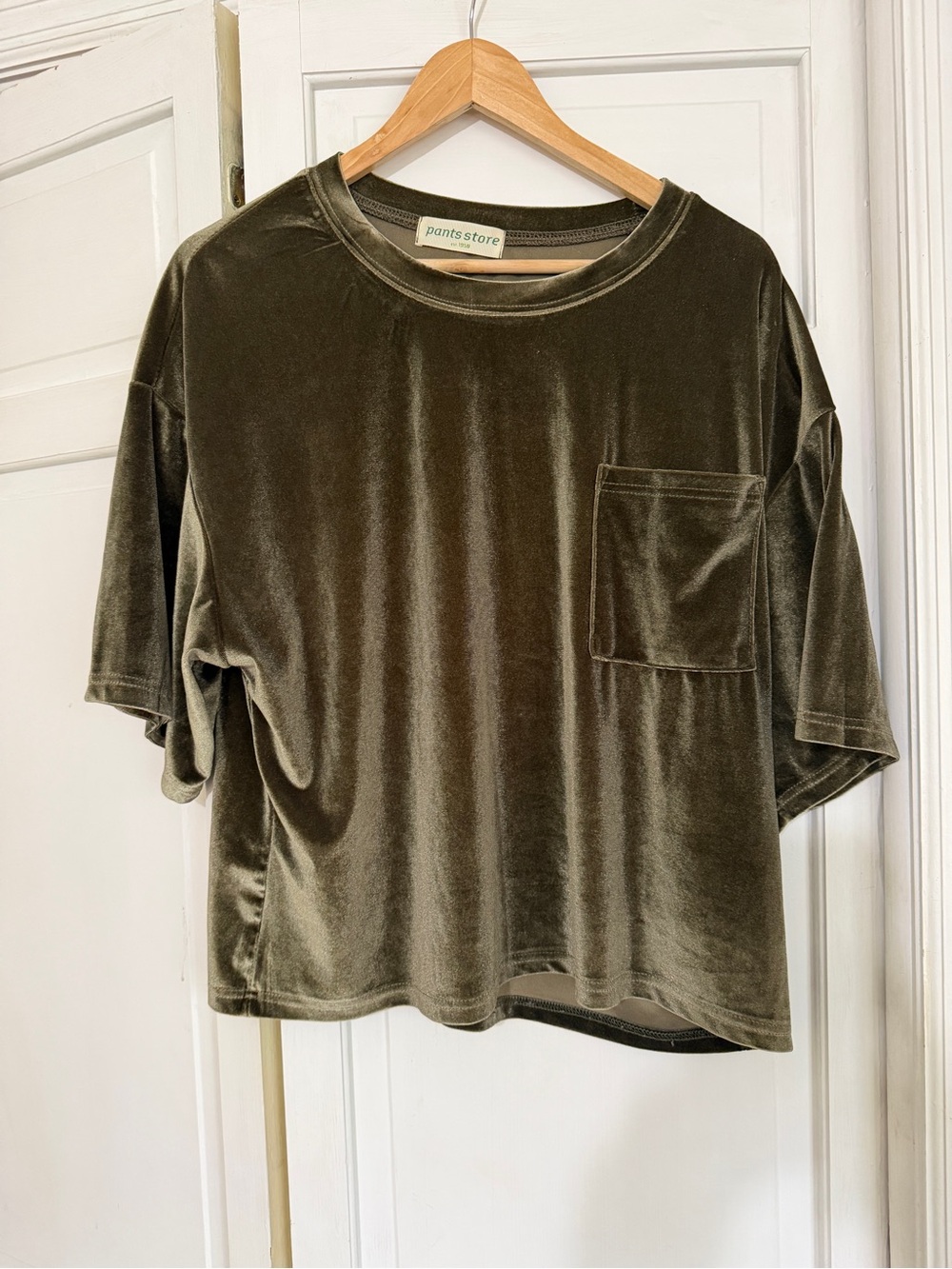 Relaxed Velvet Pocket Tee in Olive — pantsstore
